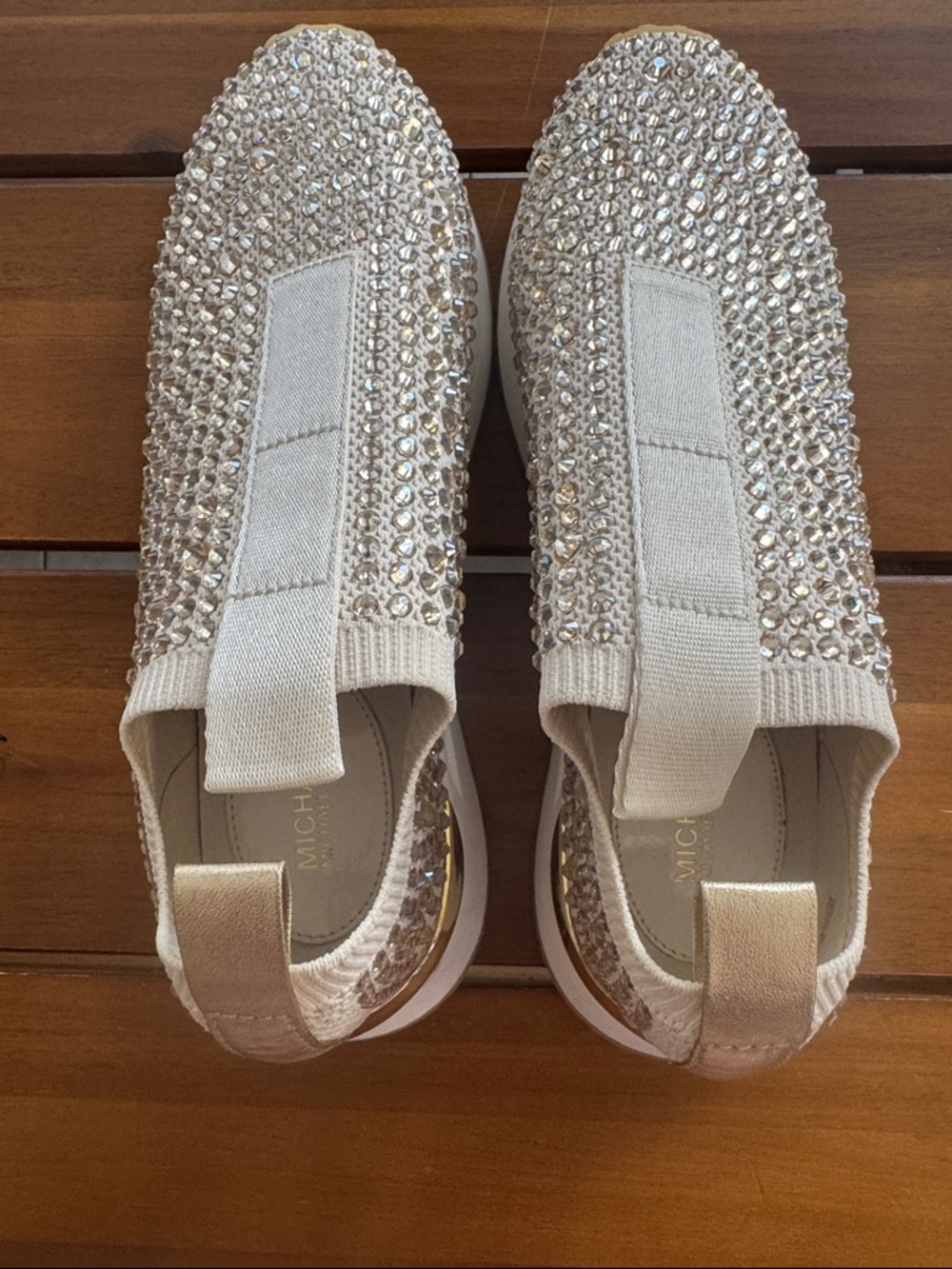 MICHAEL Michael Kors Champagne Crystal Slip-On Sneakers